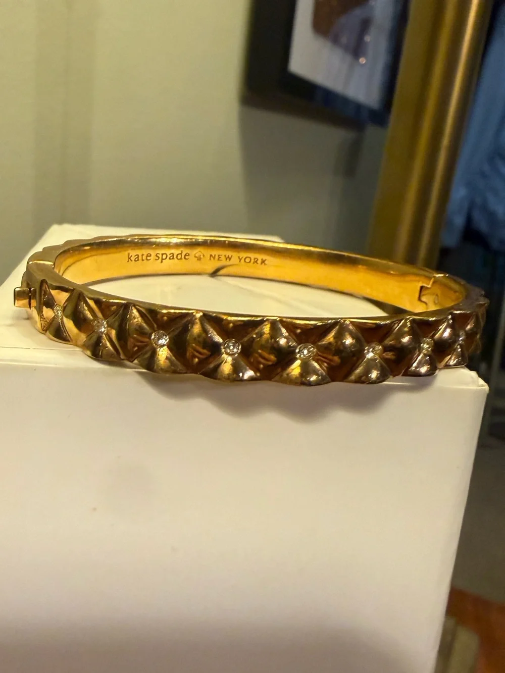 Kate Spade Rose Gold CZ Crystal quilted hinged bangle bracelet - Picture 4 of 9